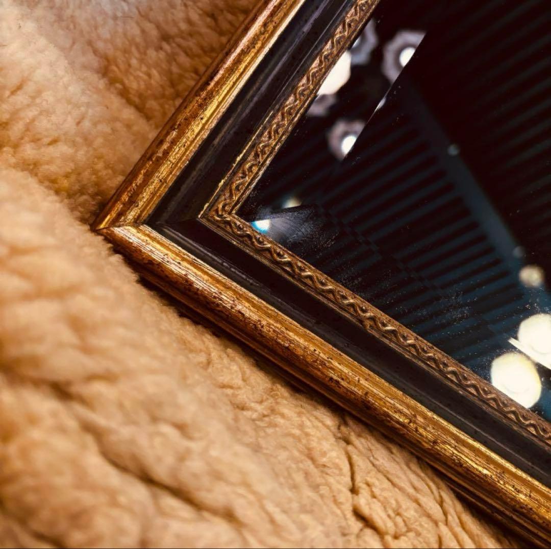 湯布院アンティーク イタリア製 ウォールミラー 壁掛け鏡 ゴールドカラー 額縁