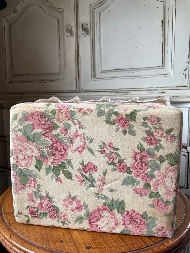フランス　アンティーク　カルトナージュ　ボックス　収納箱　裁縫箱　ローズ　バラ