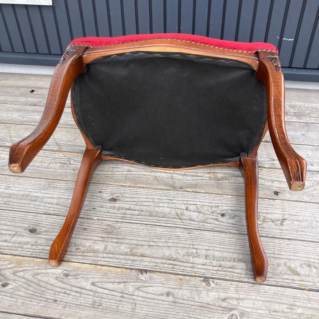 アンティーク 北欧レトロ 木製椅子 猫脚スツール ベロアチェア リベット打ち 鋲