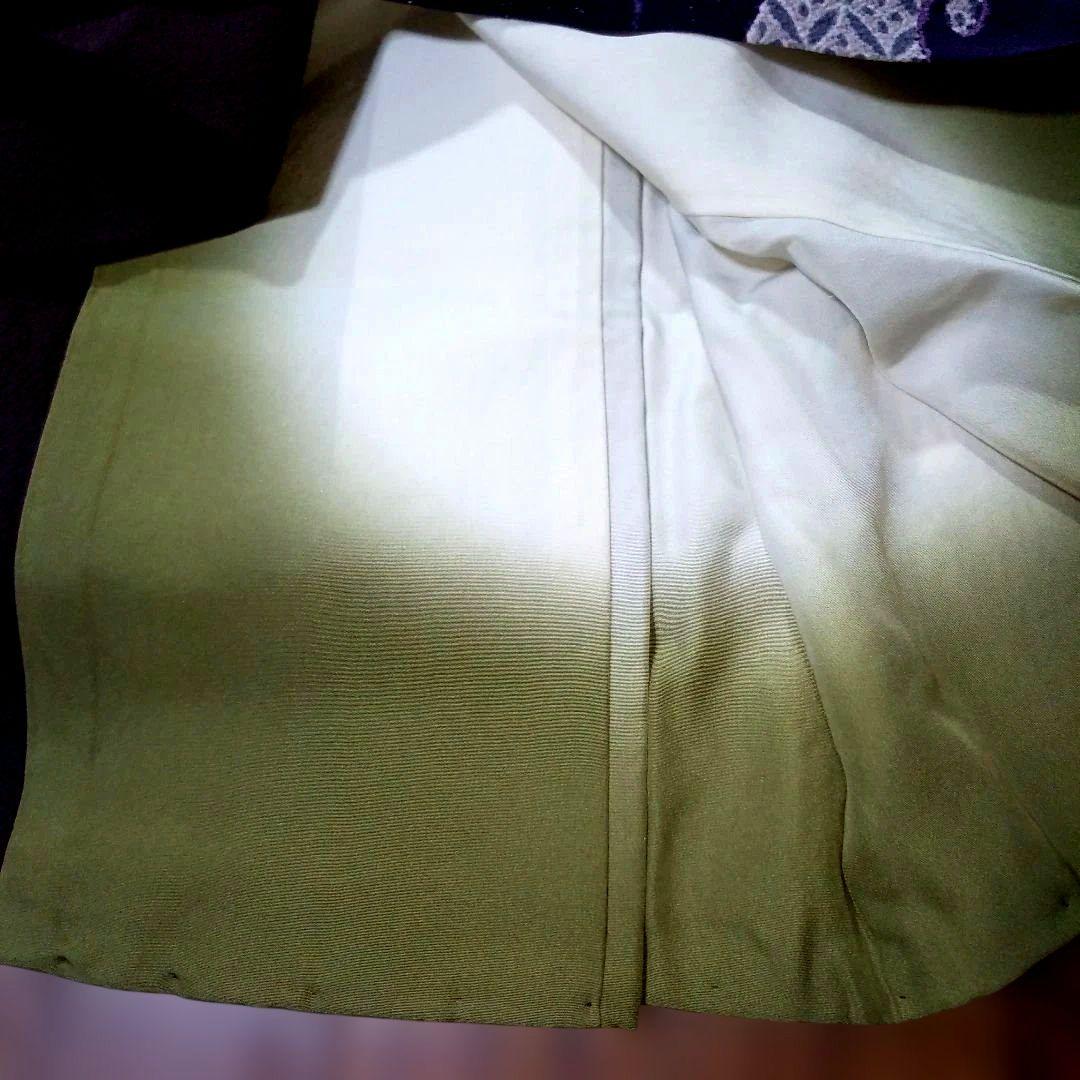 辻が花着物美しい花柄刺繍濃いブラウン系とネイビー躾付き新品未使用品逸品