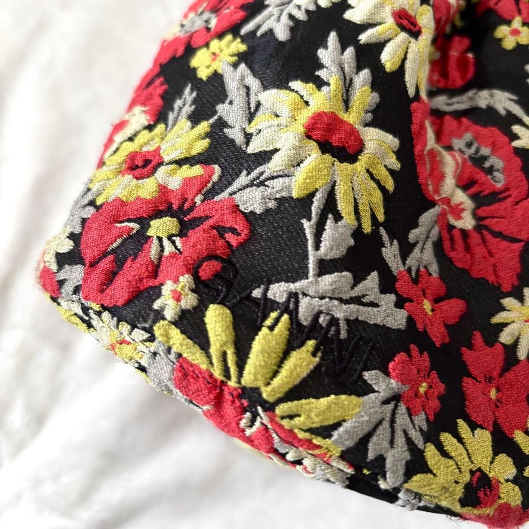 GANNI ボタニカル 巾着ショルダーバッグ　ブラック　刺繍　黒 ジャガード