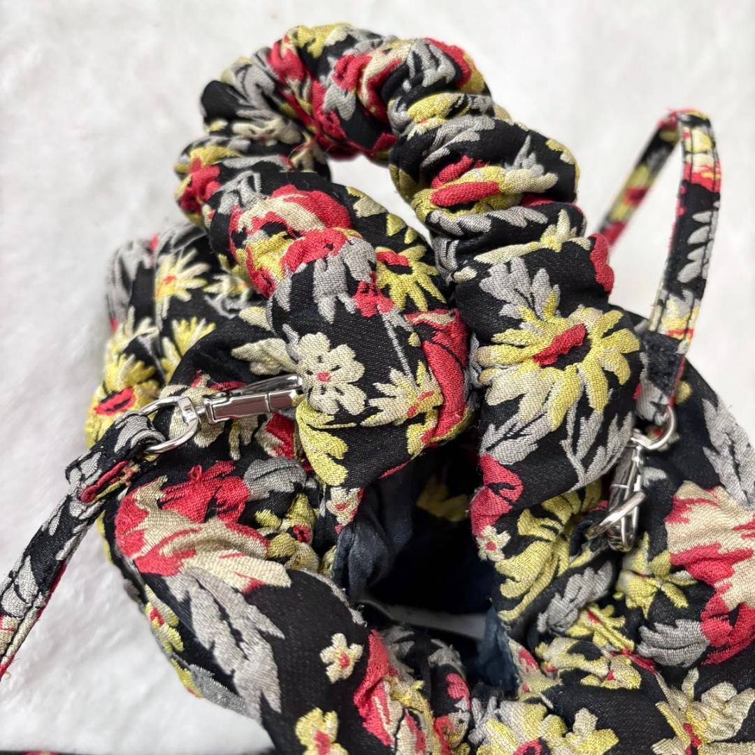 GANNI ボタニカル 巾着ショルダーバッグ　ブラック　刺繍　黒 ジャガード