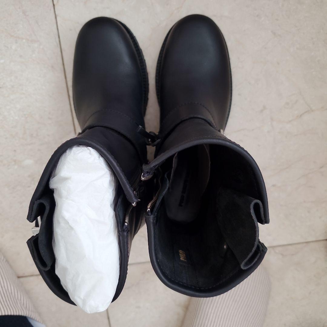 POLO RALPH LAUREN 黒 レザーバックルブーツ 7B