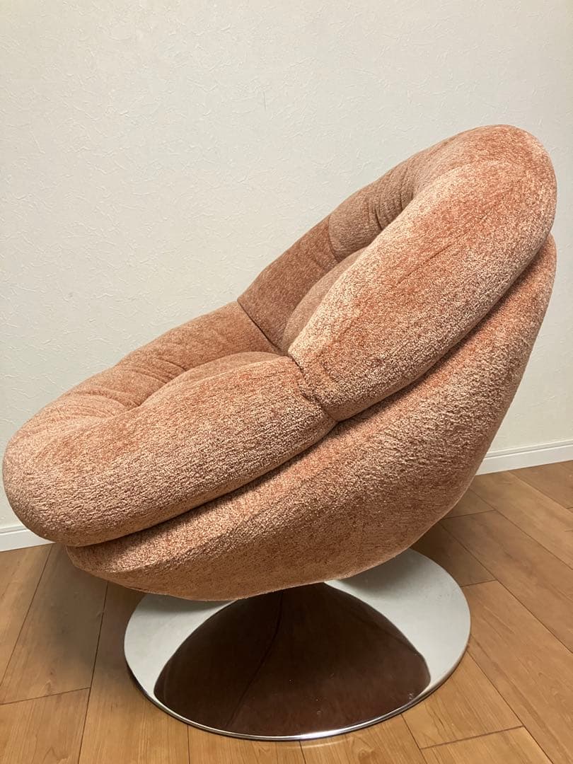 オレンジ系 円形スイベル 1人掛けソファ