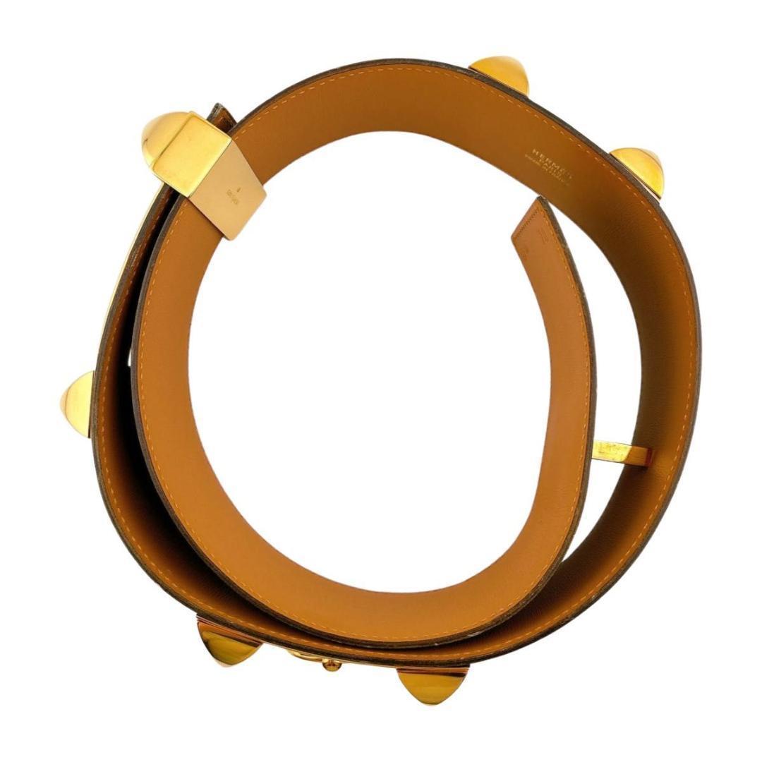 エルメス コリエドシアン メドール ベルト レザー ブラック ゴールド金具 70