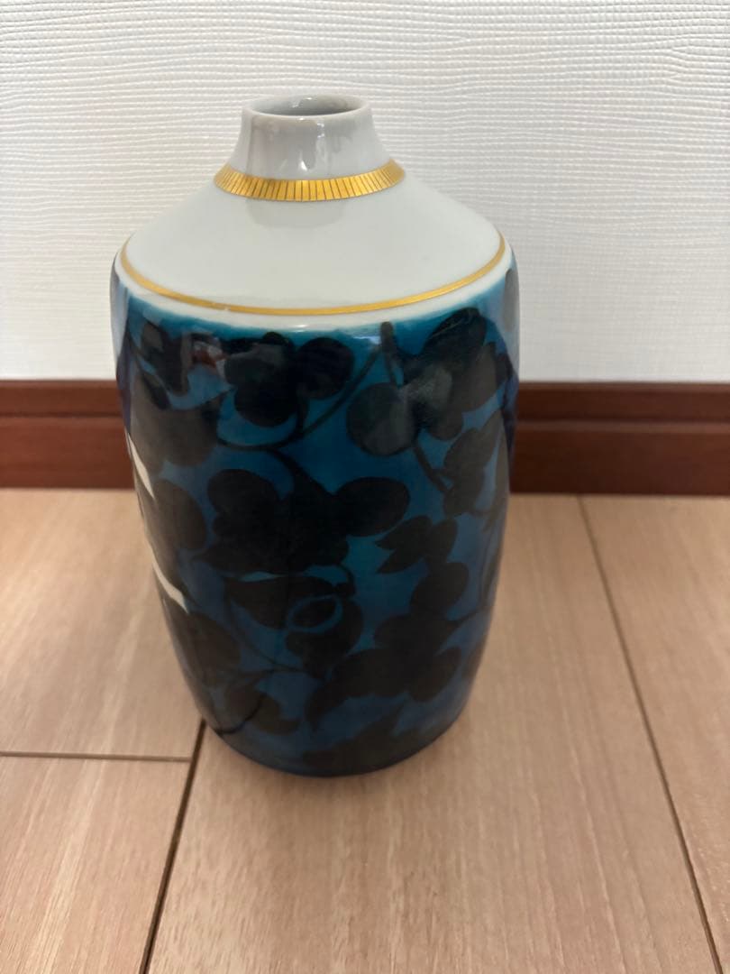 九谷焼 山岸大成作 青い鳥 一輪挿し 花瓶 共箱 縁起物