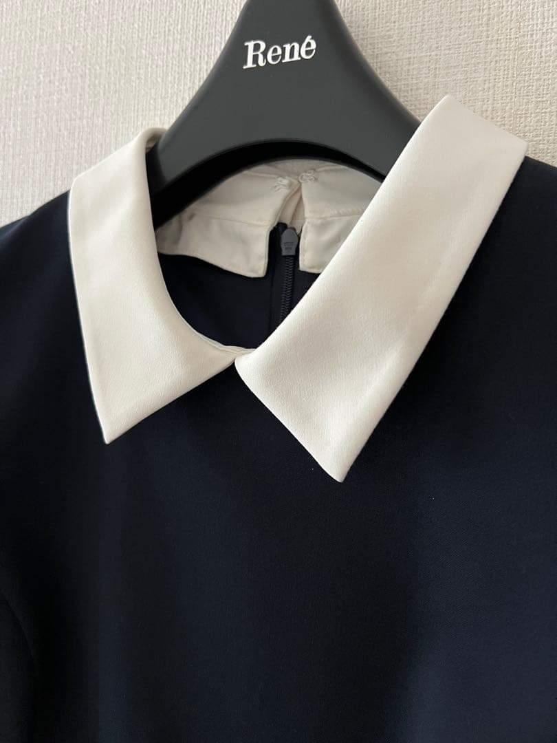 Rene 白襟　34 美品　ワンピース　濃紺 襟付きワンピース　商品タグ有り
