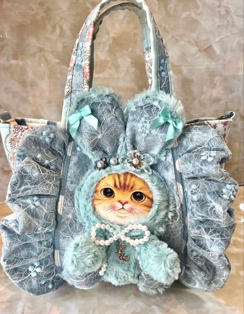 コヤンイサムチョン　レトロハート生地/ラメレース　ふんわりフリルバッグ