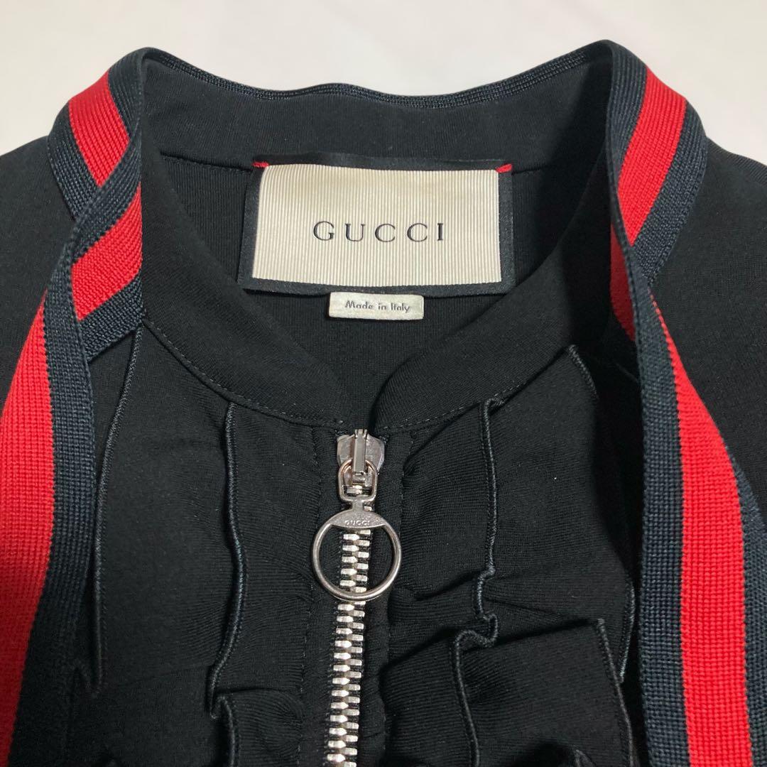 現行タグ★GUCCI グッチ ジャージーワンピース シェリーライン ボウタイ L