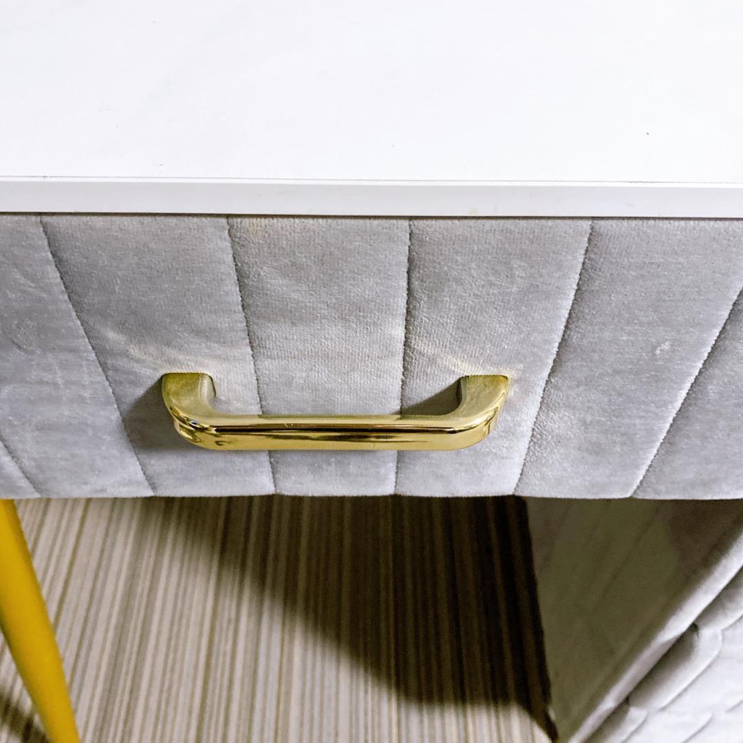 大理石風ドレッサー 欧風 ベロア コンパクト ドレッサー スツール付 グレー