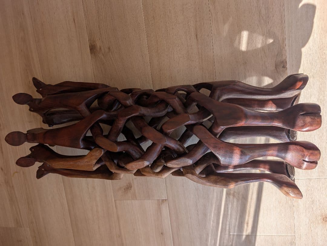 即発送★アンティーク木彫 一本彫り 駱駝型 折り畳み式 花台ラクダ置物 古道具