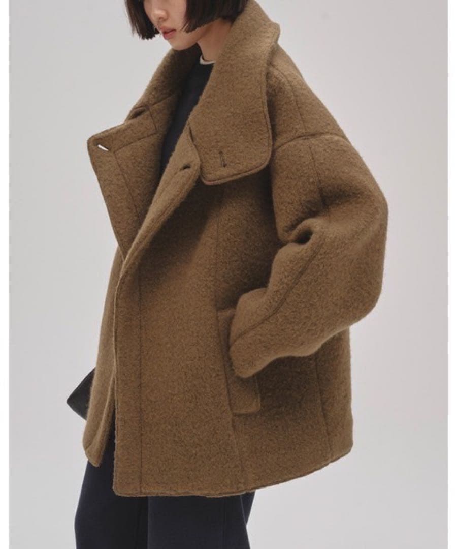 トゥデイフル コート36 ブラウン ウール混合ブラウンピーコート