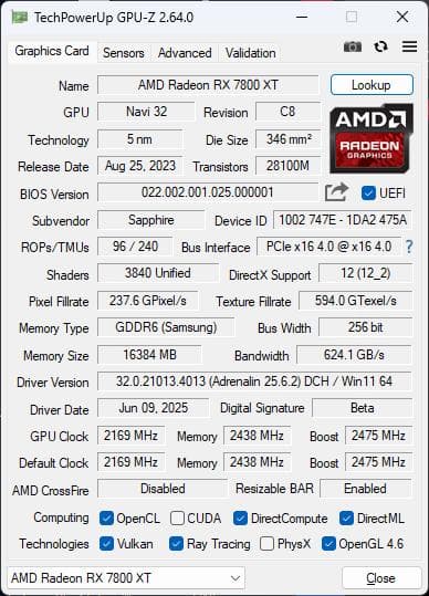 グラフィックボード・グラボ・ビデオカード Sapphire Radeon RX7800XT 16GB PURE