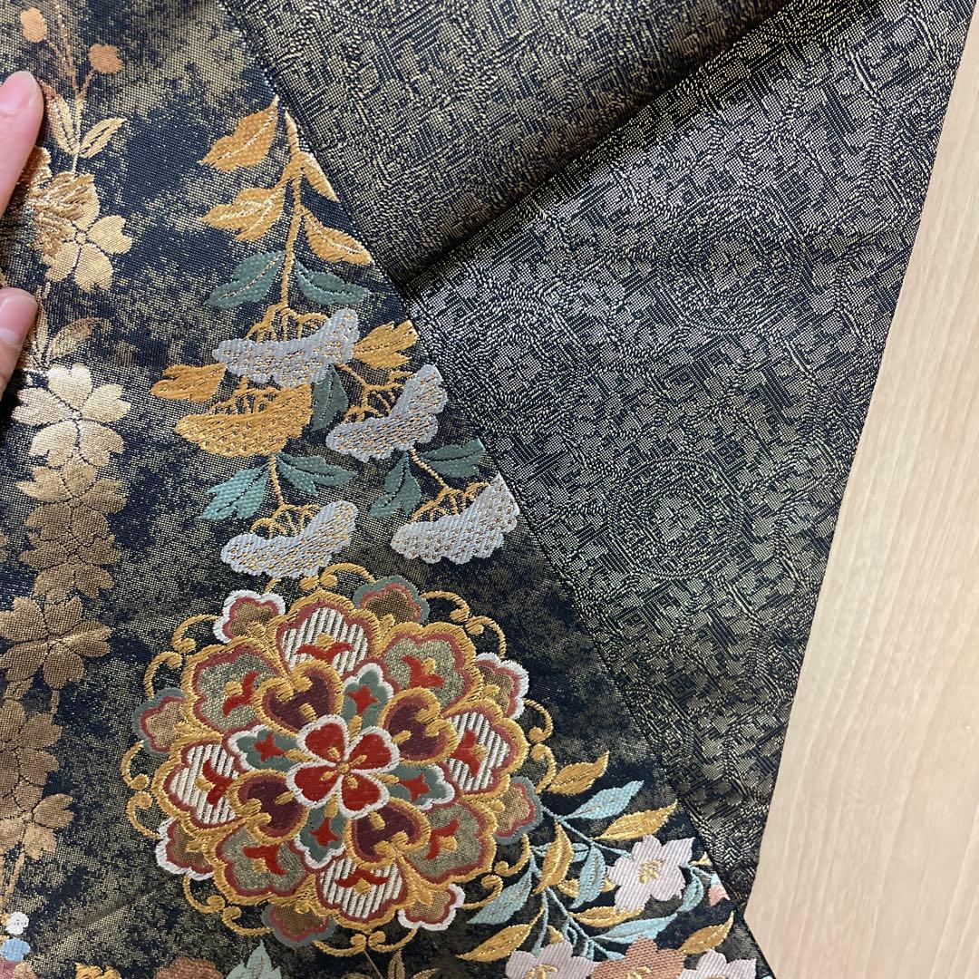 全通袋帯　華やか 袋帯 全通柄 正絹 リバーシブル 金糸