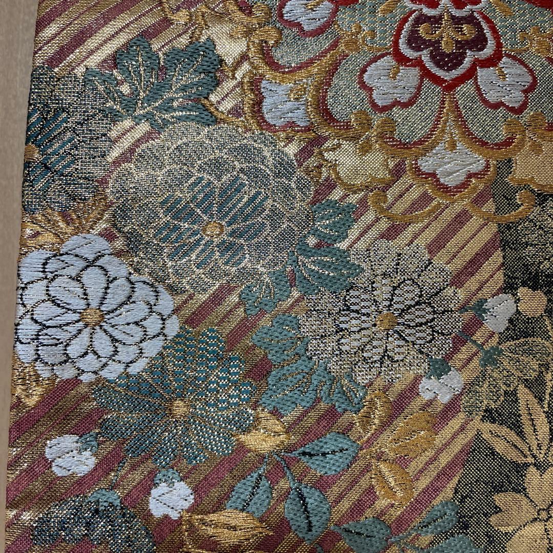 全通袋帯　華やか 袋帯 全通柄 正絹 リバーシブル 金糸