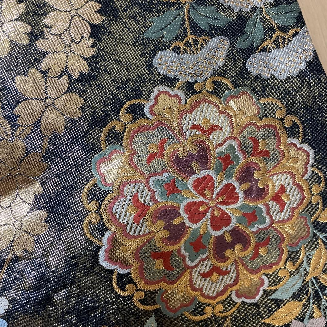 全通袋帯　華やか 袋帯 全通柄 正絹 リバーシブル 金糸