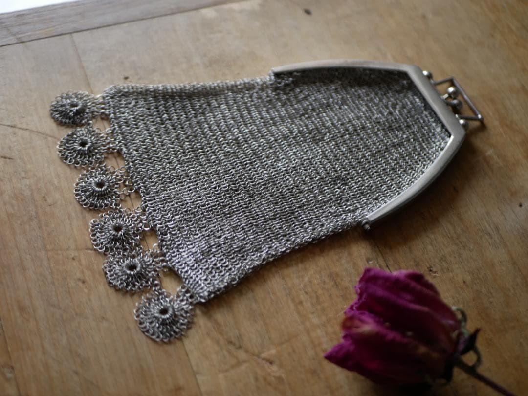 純銀　シャトレーンバッグ　メッシュバッグ　フランスアンティーク　ヨーロッパ