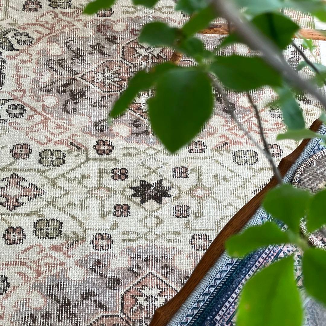 アールデコ調109×146✳︎モーブピンク　クローバー　トルコヴィンテージラグ