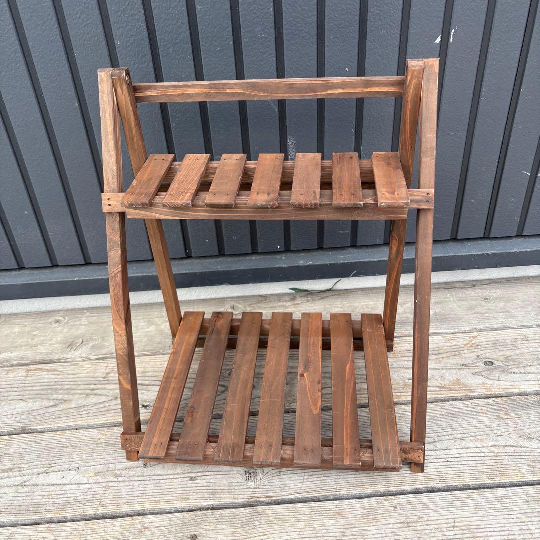 【北欧レトロ】無垢材 木製 折りたたみラック 飾り棚 2段 昭和レトロ 古道具