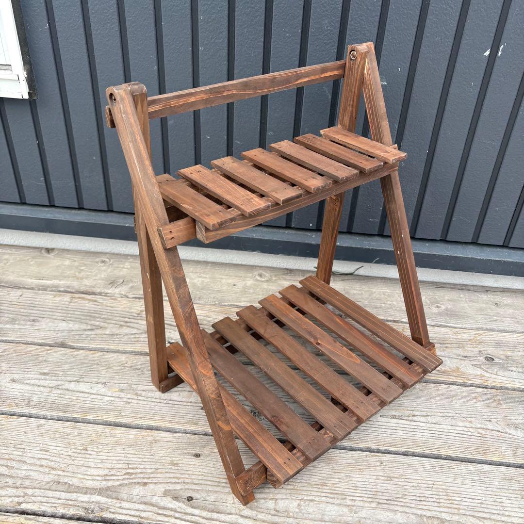 【北欧レトロ】無垢材 木製 折りたたみラック 飾り棚 2段 昭和レトロ 古道具