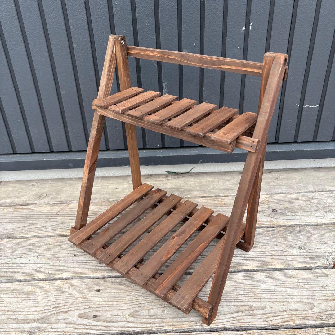 【北欧レトロ】無垢材 木製 折りたたみラック 飾り棚 2段 昭和レトロ 古道具