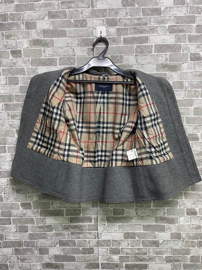 美品　BURBERRY グレー ウール ピーコート　ショートコート　裏地チェック