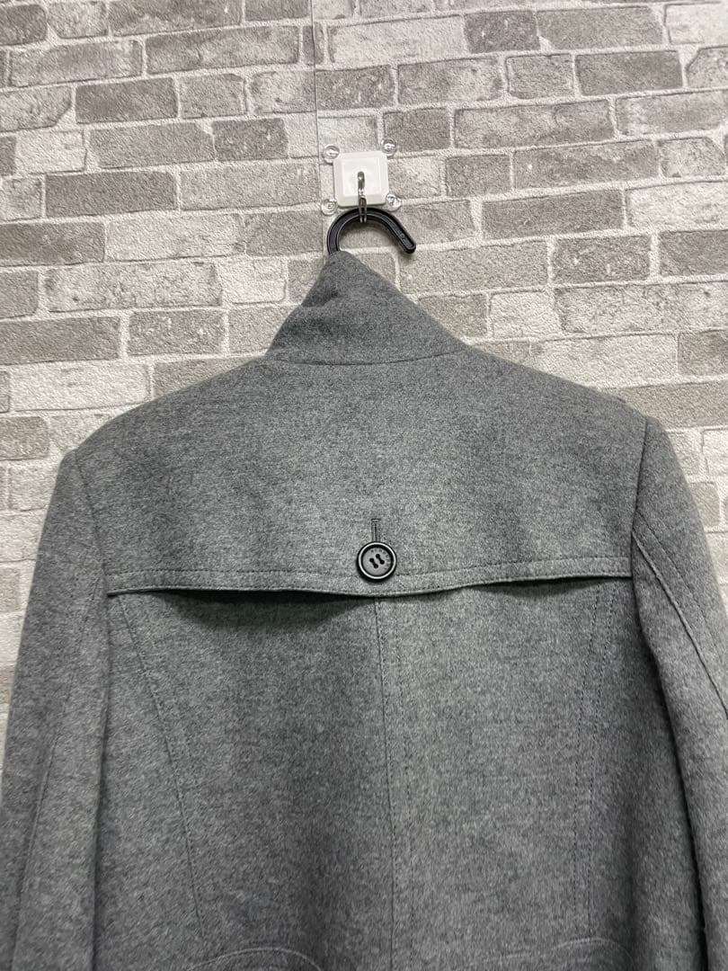 美品　BURBERRY グレー ウール ピーコート　ショートコート　裏地チェック