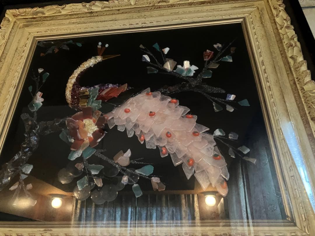 ☆値下げ！宝石画　くじゃく　貴石画　昭和レトロ　豪華　華やか　キラキラ