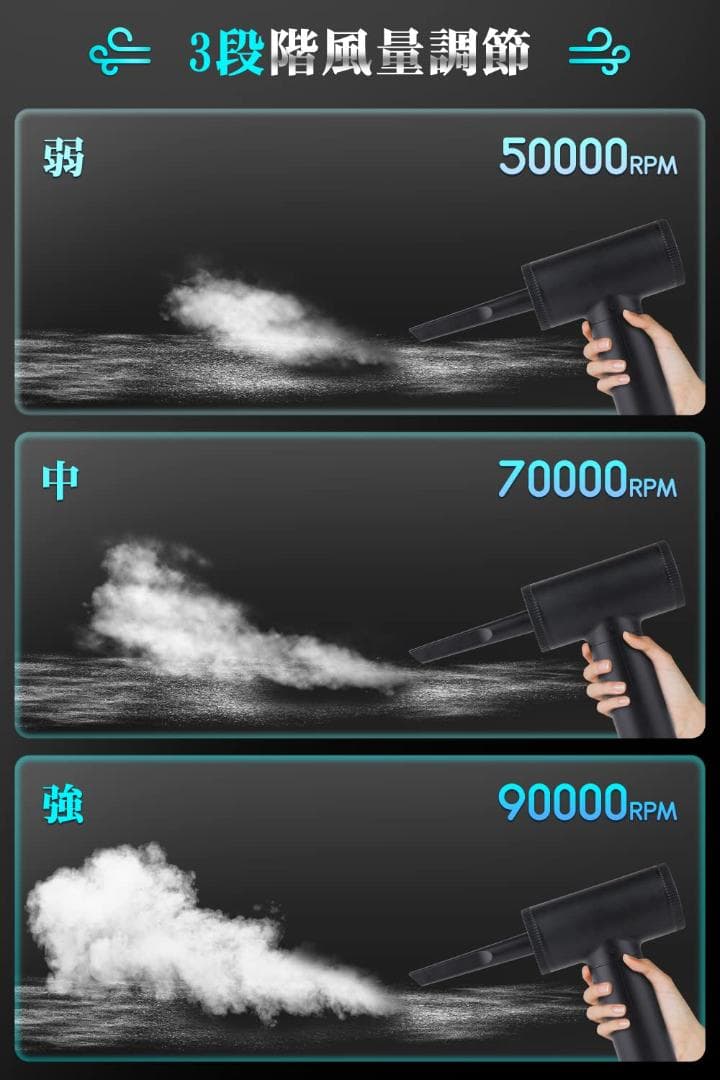 多機能ノズル付き USB充電式 電動エアダスター 超強力