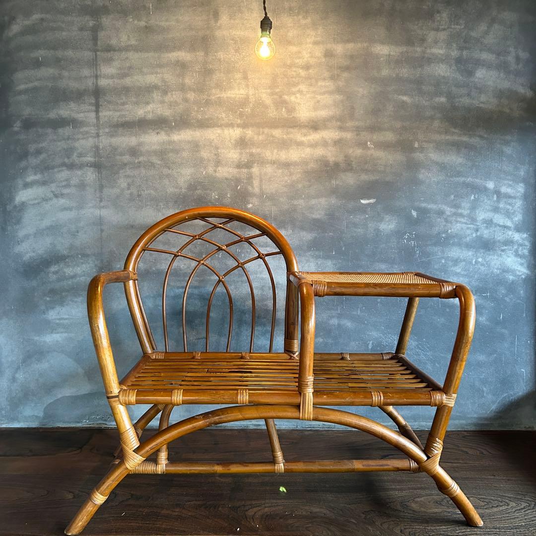 ★まとめてご購入用★ ラタン　サイドテーブル付き　テレフォンベンチ　 ランプ