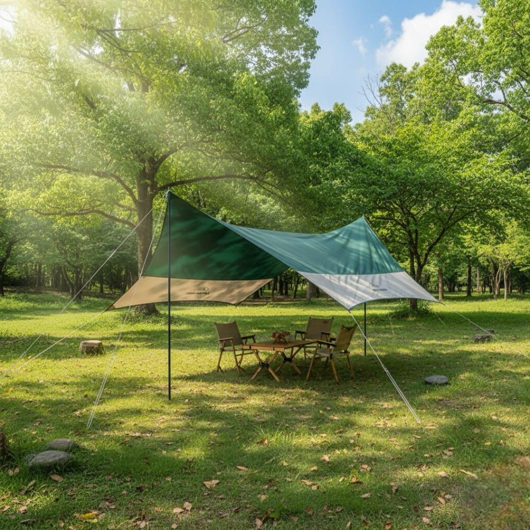 新品 キャプテンスタッグ ヘキサタープUVカット 6人用 4.4m×4.4m 緑