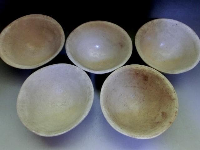 煎茶碗■素焼き 詩仙登 5客 白泥 湯呑み ぐい呑み お茶道具 時代物 骨董品■