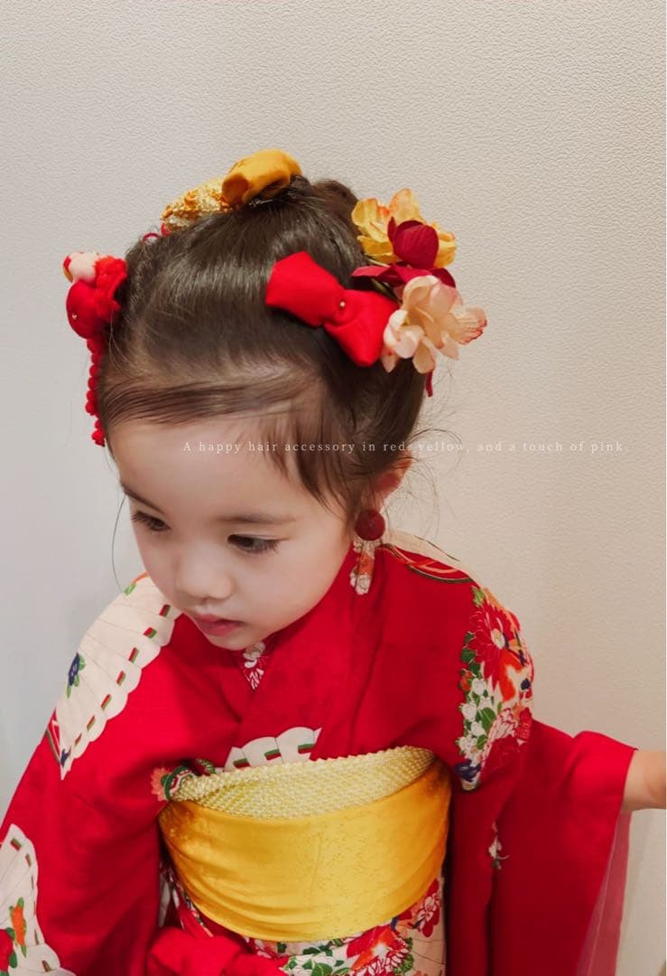 七五三　七五三髪飾り　ヘッドドレス　着物髪飾り可愛い黄色の髪飾り　036