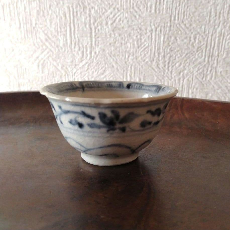 新渡古安南染付輪花福文茶碗東南アジア中国古玩