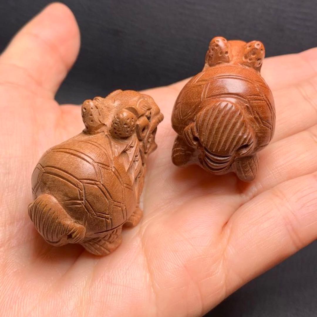 030519  天然桃の木龍亀置き物2個