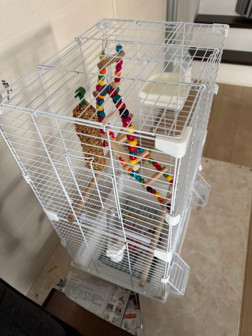 多層鳥かご カラフルな止まり木付き