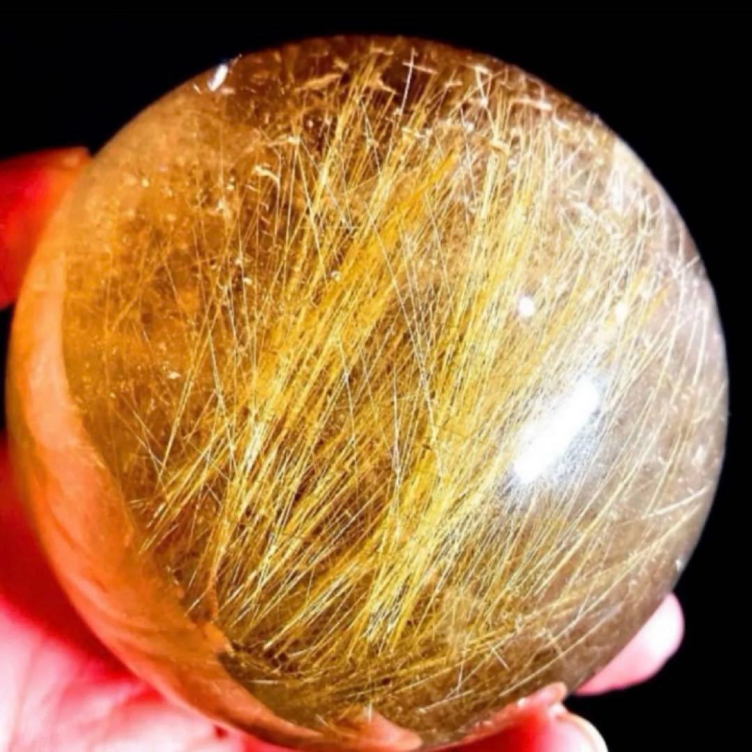 限定値下げ超絶綺麗✨76mm ゴールドルチルクォーツ　丸玉　スフィア　金針水晶