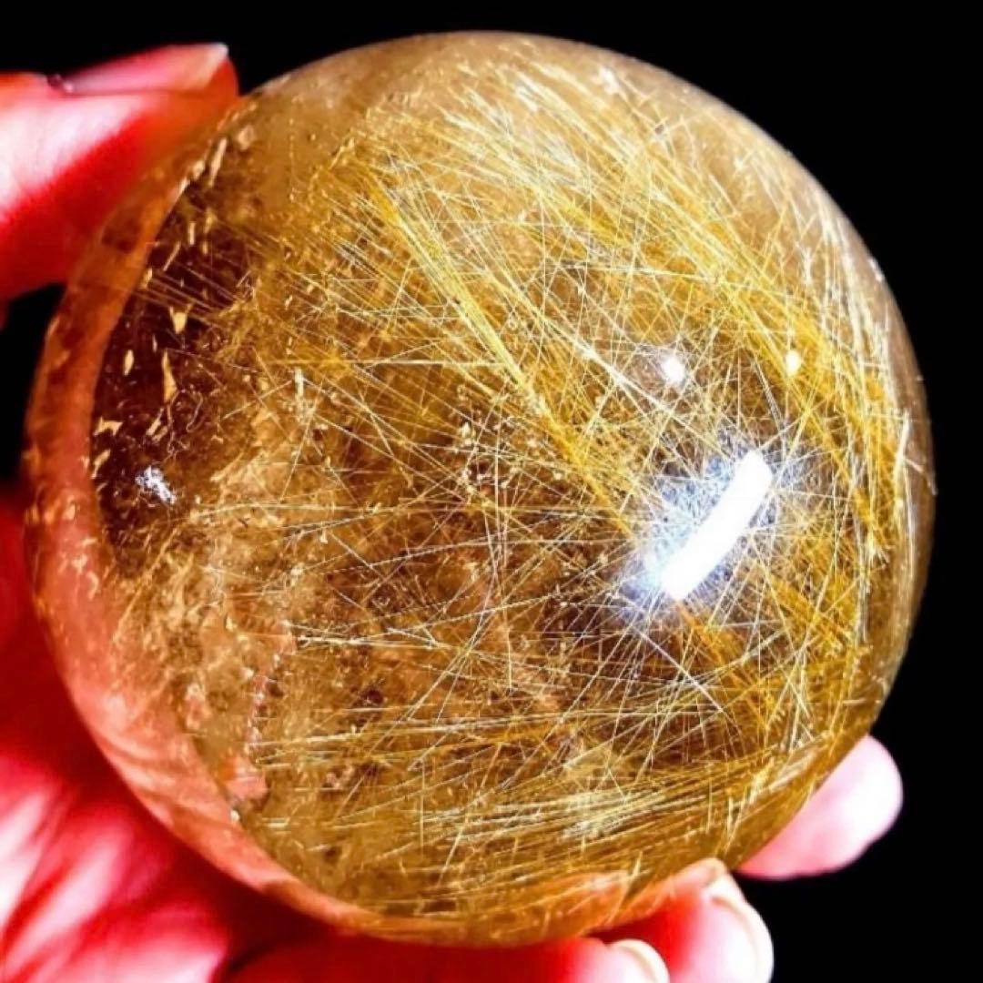 限定値下げ超絶綺麗✨76mm ゴールドルチルクォーツ　丸玉　スフィア　金針水晶