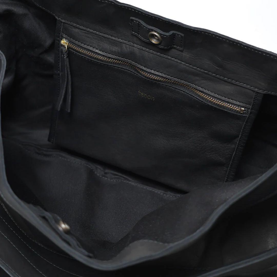tenon news paper bag ブラック　ホースレザー