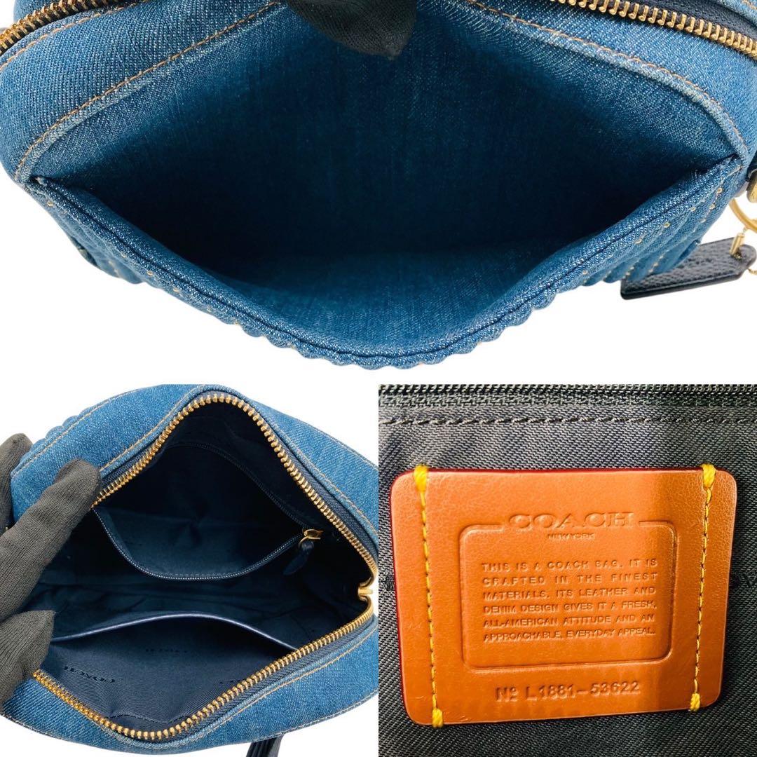 極美品✨コーチ　ショルダーバッグ デニム カメラバッグ ブルー 53622