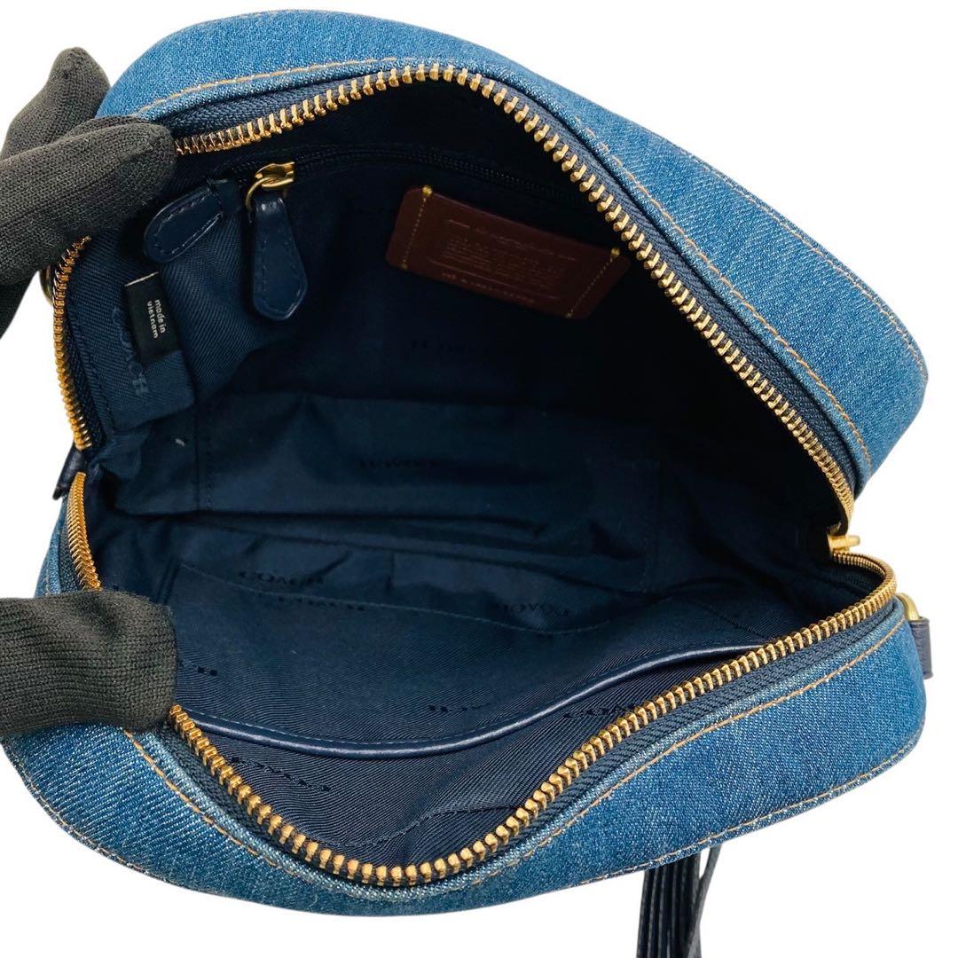 極美品✨コーチ　ショルダーバッグ デニム カメラバッグ ブルー 53622
