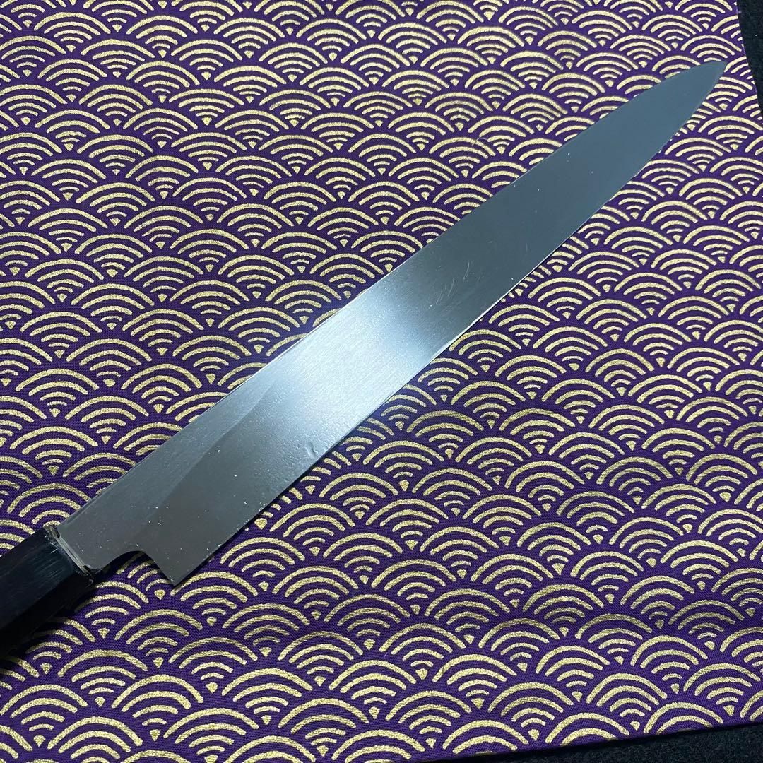 左 堺味正作 本霞 白鋼 柳刃 尺 300mm 水牛八角柄