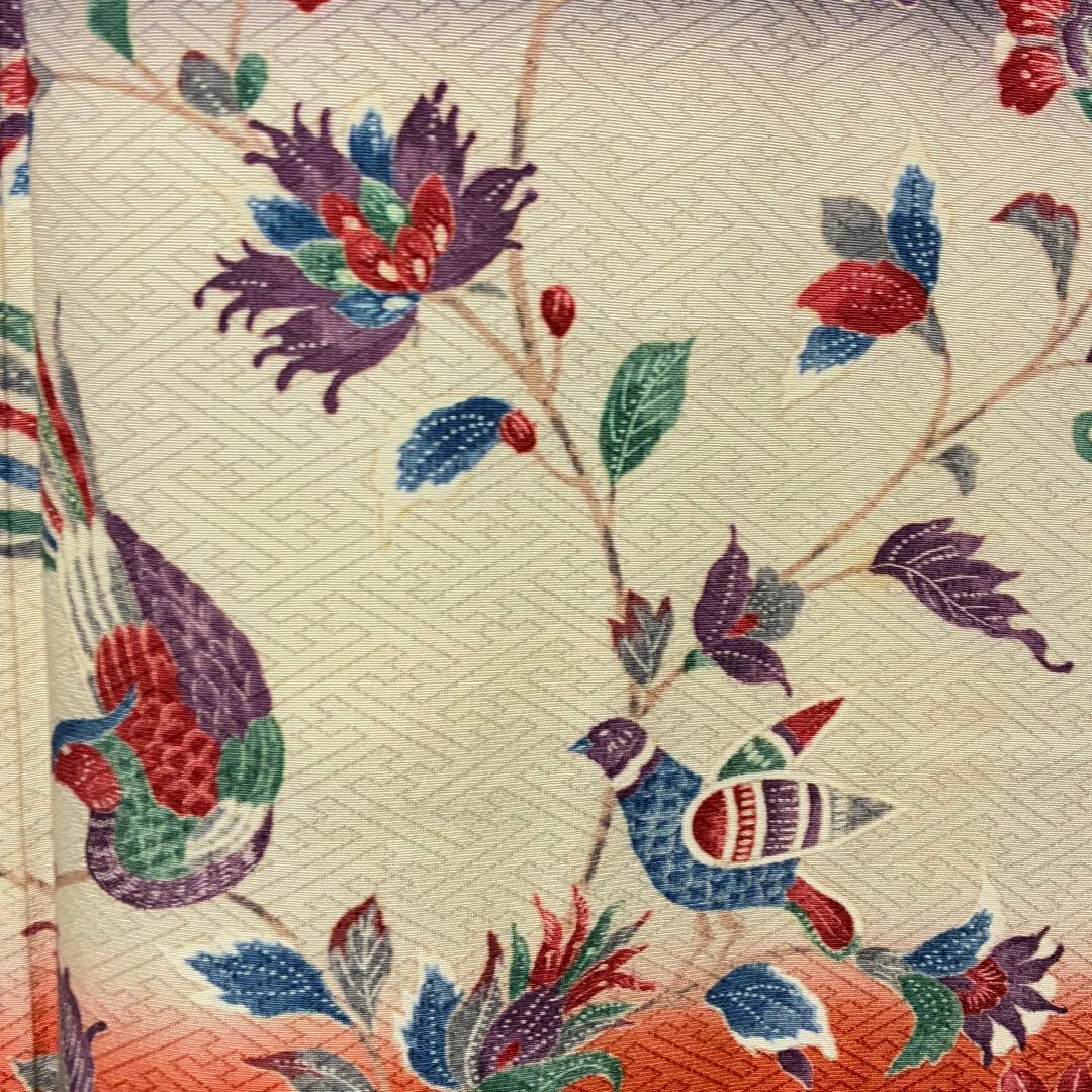 D194 訪問着　鳥　唐花　正絹　着物　袷　極美品