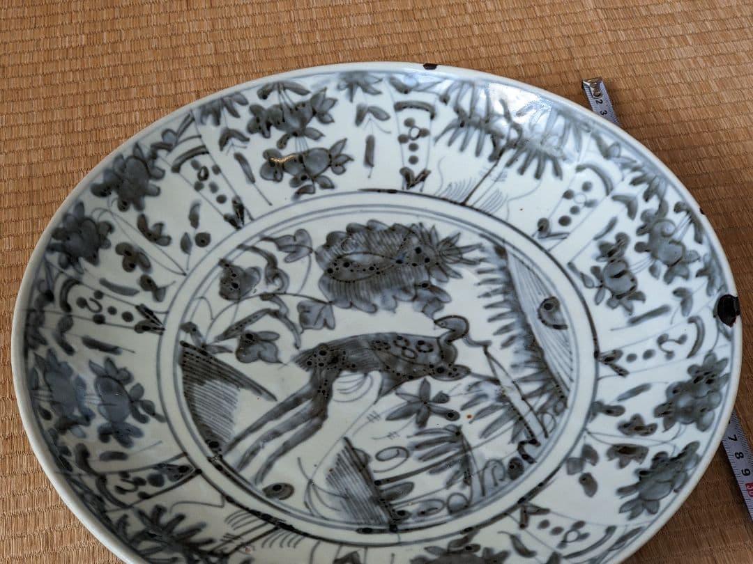 ♦中国陶磁 猿草花文 呉州手 染付大皿 明時代末 漳州窯 青花磁器 古美術骨董品