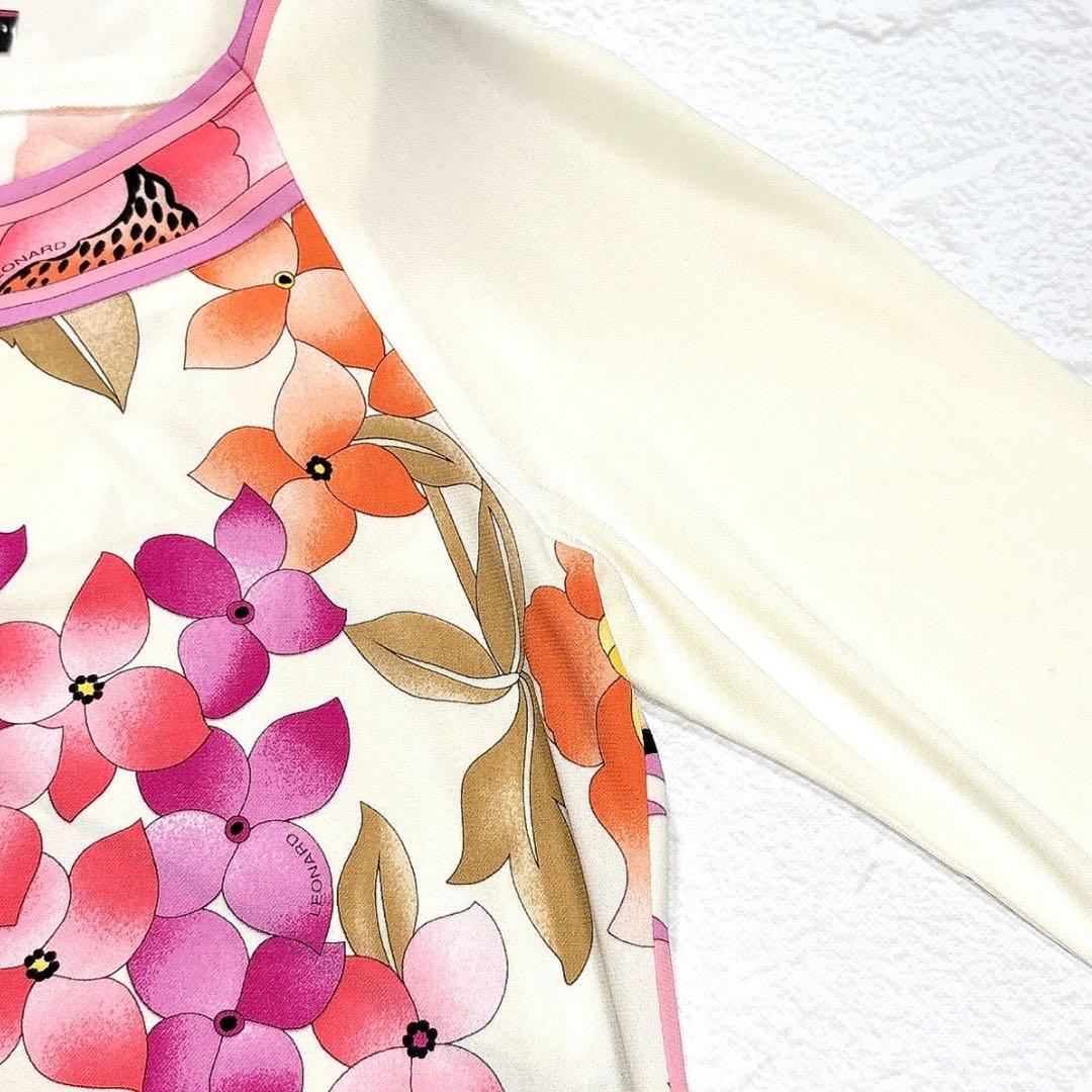 レオナール　ワンピース　チュニック　カンカン　トリム　花柄　L　マルチカラー