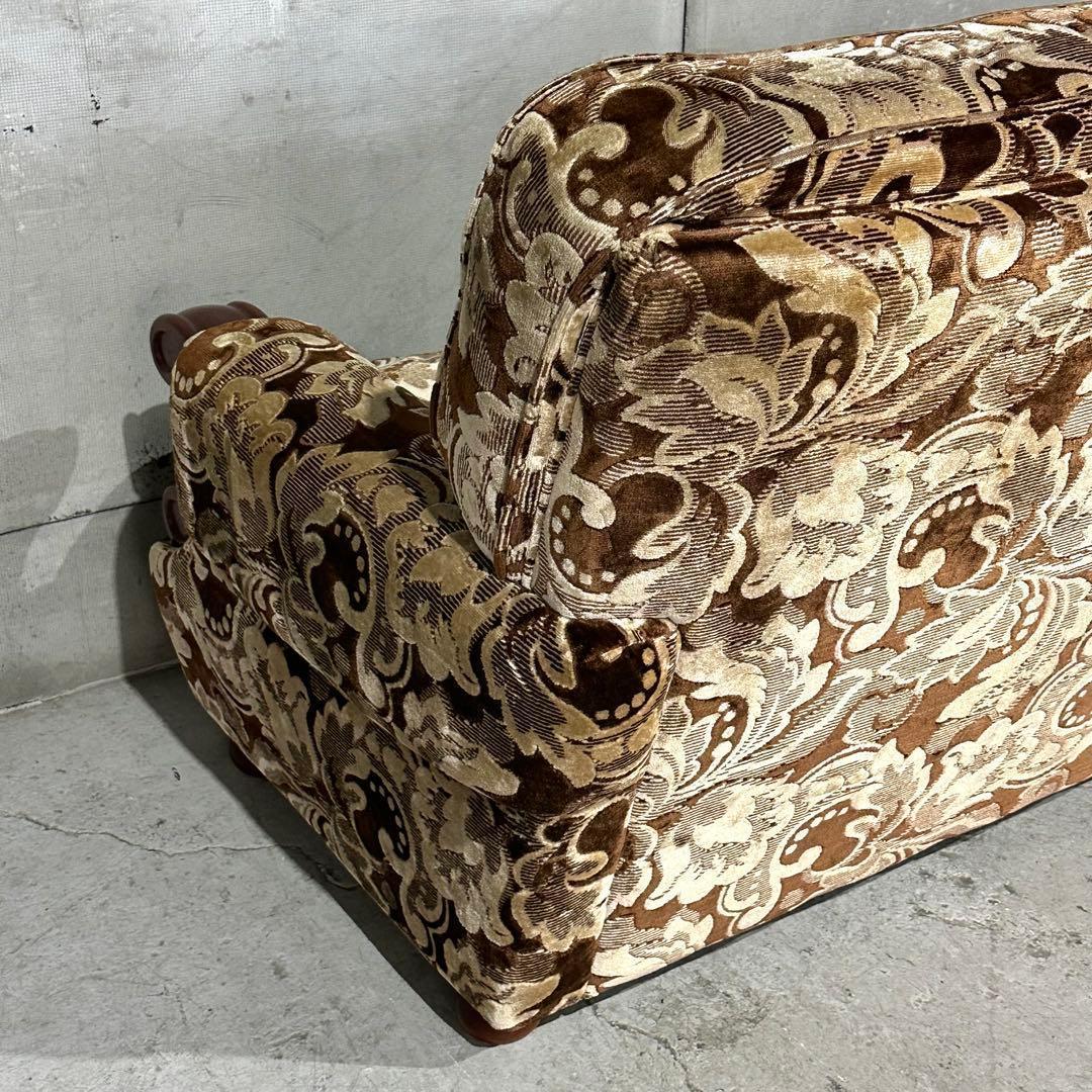 ✿70s✿ 昭和レトロ ヴィンテージ 3人掛けソファ 金華山 ×木製肘