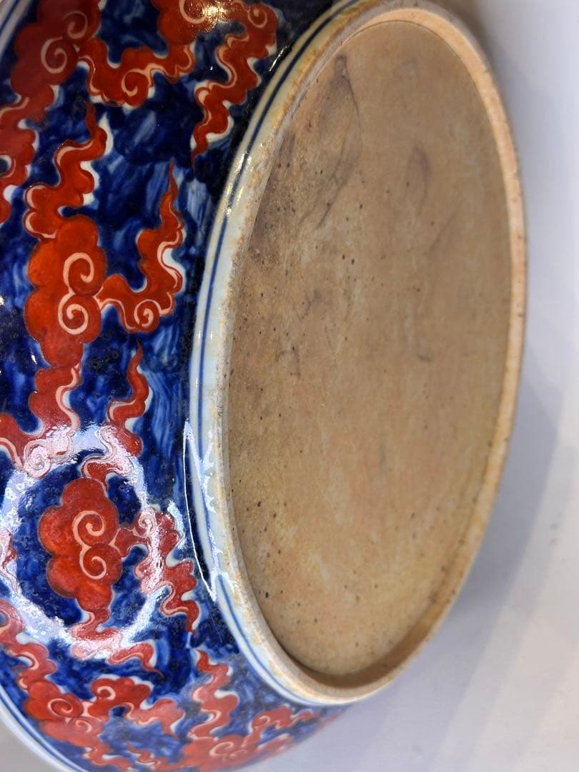 大明宣徳年製 赤龍海浪文 大皿 厚胎 重量感あり 時代物 中国美術 古陶磁古董品