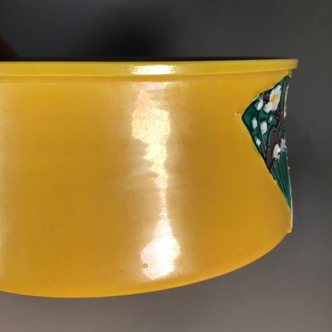 Ｎ４２１　皆具　『高野昭阿弥造』『黄交趾扇面文』『水指　建水　蓋置　杓立』　共箱