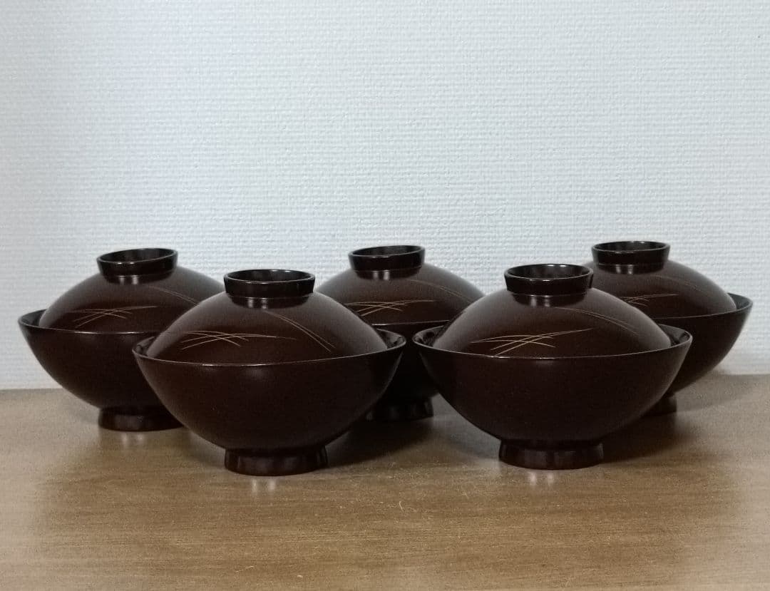 金彩銀杏に胡桃漆椀　5客揃い　汁椀