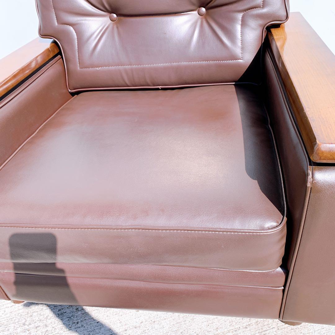 【送料無料】Karimoku カリモク レザー 1人掛けソファ 昭和レトロ 茶②